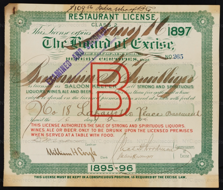 License No. 265: Benjamin F. Terwilliger, 18 Lafayette Place