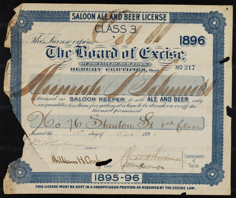 License No. 217: Henrich P. Schmidt, 76 Stanton St.