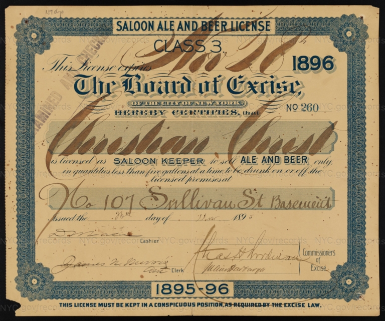 License No. 260: Christian Christ, 107 Sullivan St.