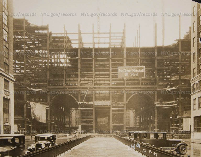[Looking south from 46th Street to 45th Street, Shows Grand Central Station during New York Central Building construction]