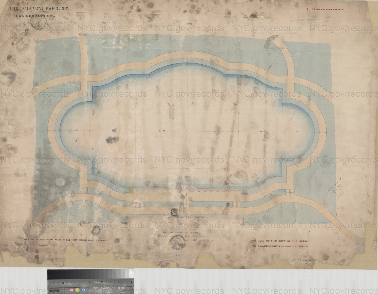 Central Park, Conservatory, general plan of lake