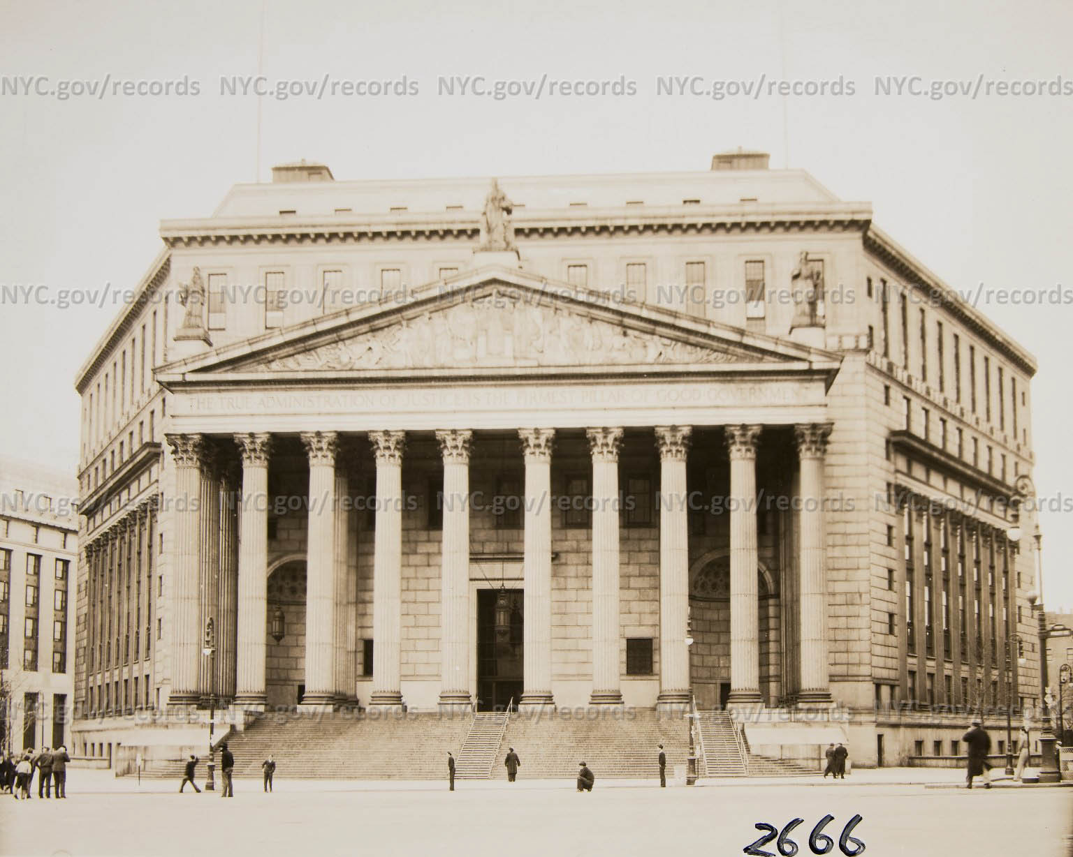 New York County Courthouse, boys playing baseball in front of courthouse.